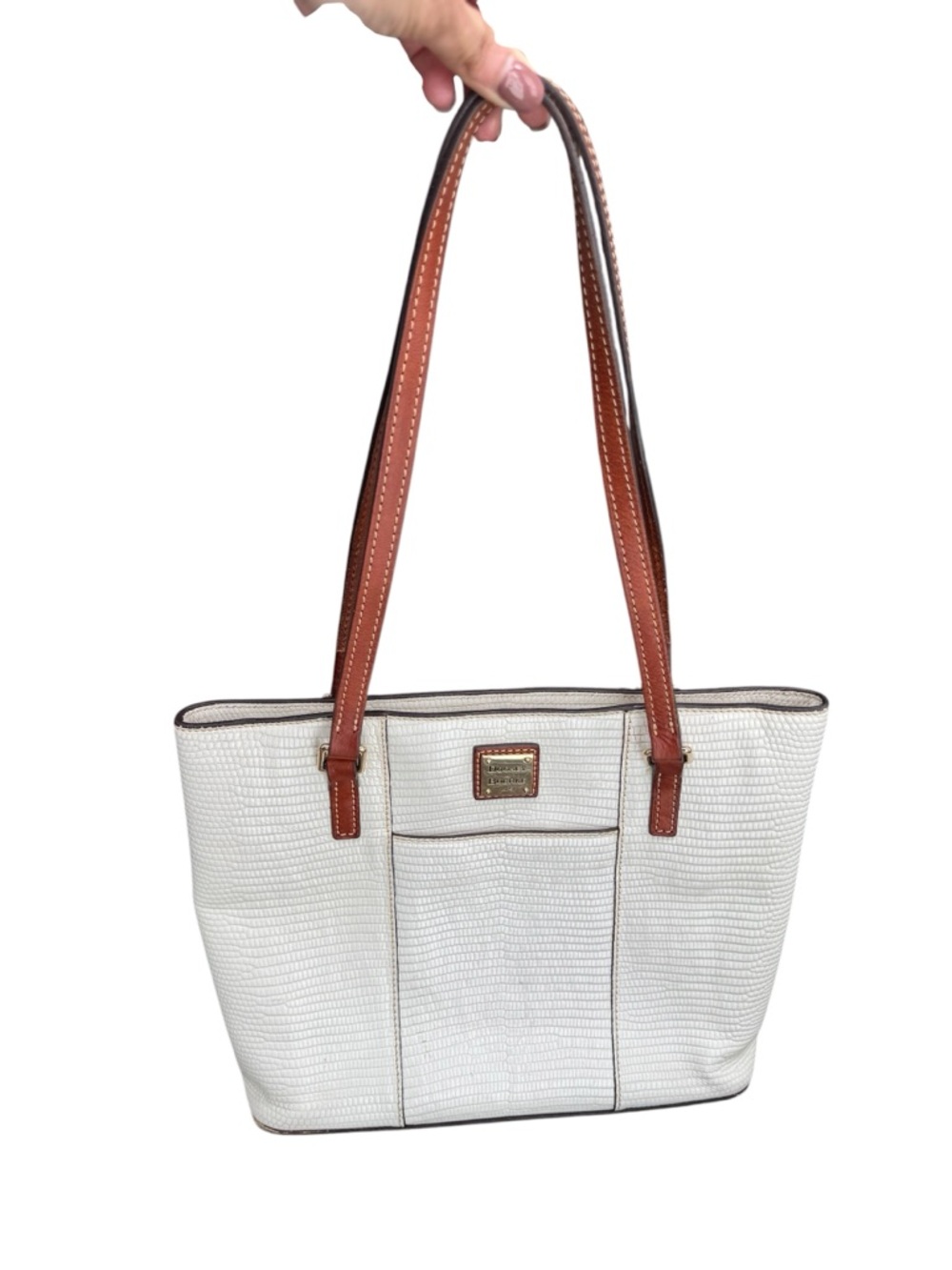 Dooney & Burke White Tote Bag with Brown Straps -  Small